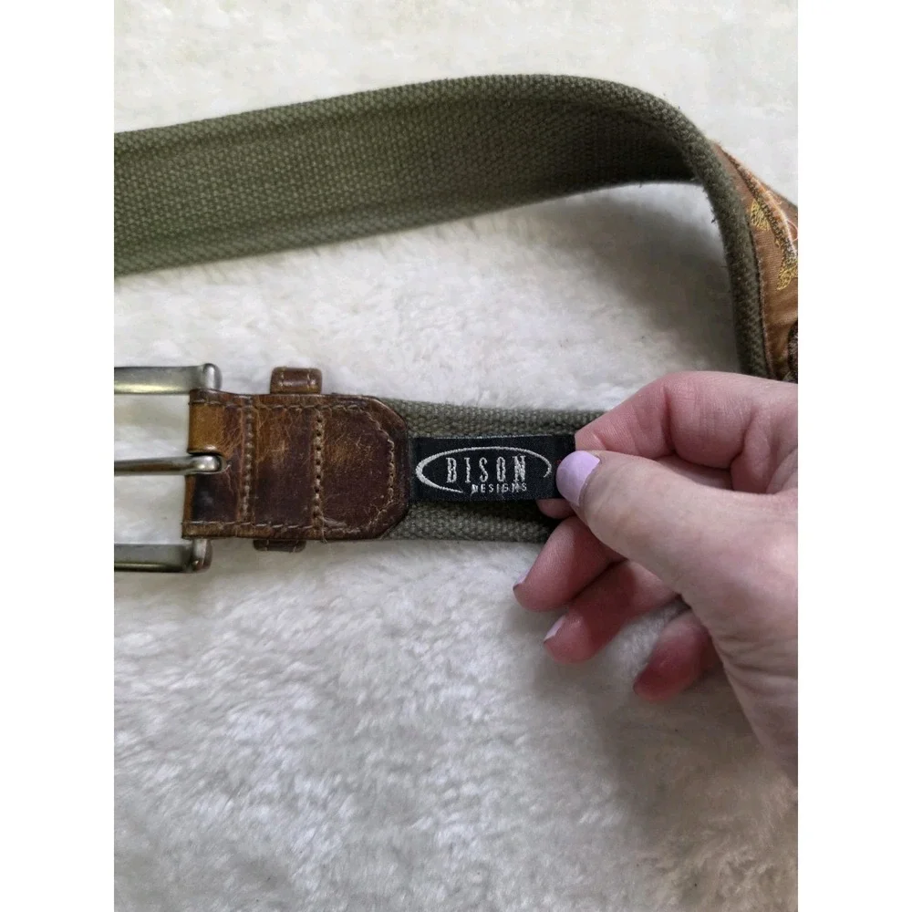 Bison Design Fly Fishing Belt USA Canvas Mens Size 34 trout‎  web leather Fish
